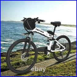 Upgrade 36V 500W Folding Electric Bike 26 Full Suspension Durable White E-Bike