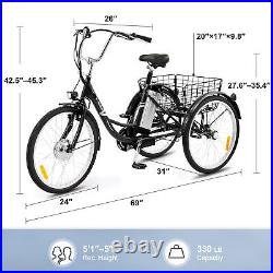 VIRIBUS 250W 24 Electric Adult Tricycle 3-Wheel Bicycle Ebike Trike 36V Battery