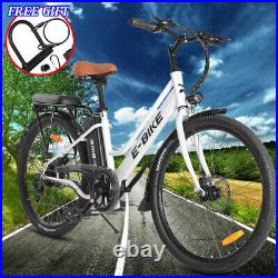 White Electric Bike for Adult 26'' Mountain Bicycle 7 Speed City Commuter Ebike