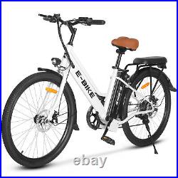 White Electric Bike for Adult 26'' Mountain Bicycle 7 Speed City Commuter Ebike